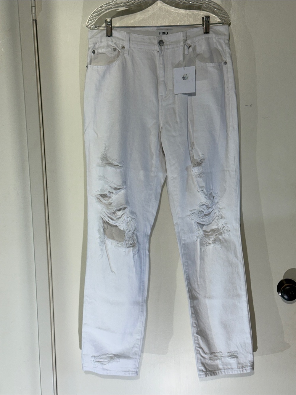 pistola White Distressed Straight-Leg Jeans Size 28 NWT